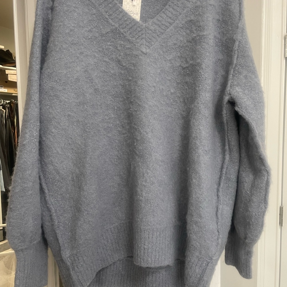 NWT Free People Oversized Cozy Gray V-Neck Sweater